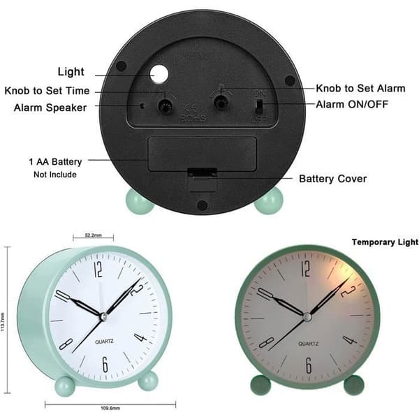 Vækkeur - Ultra-stille - Elegant design - Natlys - Kompakt og bærbart ENEAOCT (Pe)