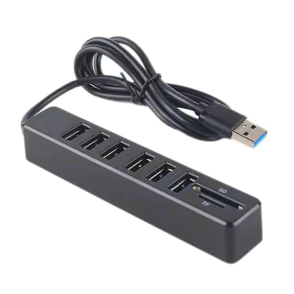 6-portars USB 2.0-hubb med integrerad kabel, perfekt för kontorsdatorer, bärbara datorer och hemunderhållningssystem (PE)
