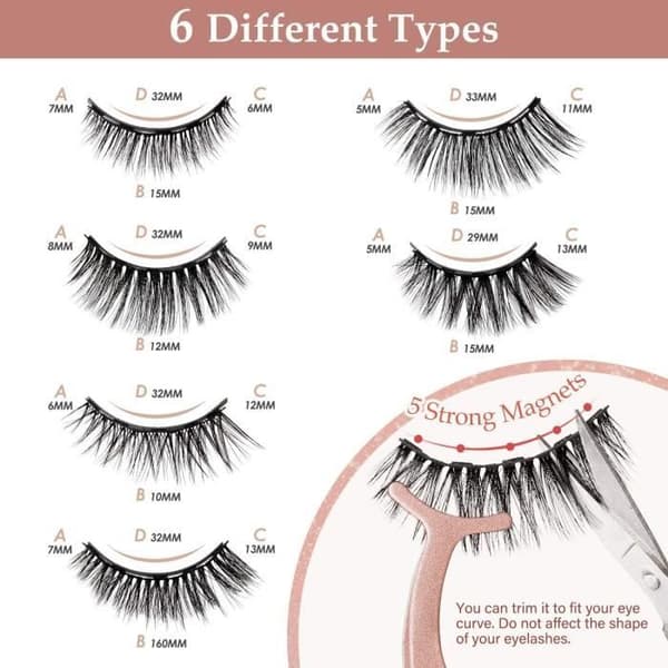 Falske øjenvipper - 6 par - Genanvendelige - 3D - Med magnetisk eyeliner (Pe)