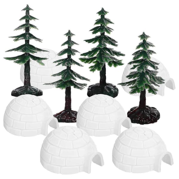 Ice House Models Igloo-figurer kompatible med dekoration 1 sæt mini-juletræer til leg (Peng)