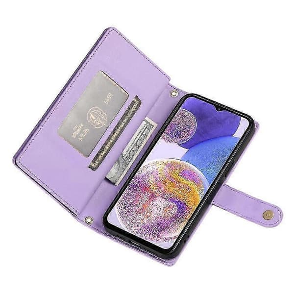 Samsung Galaxy A23 4G/5G Flip PU-läder Plånboksfodral med handledsrem - 6 kortplatser Dragkedjeficka (PE)