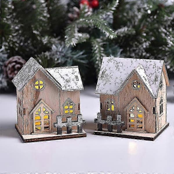 Juldekoration i trä med LED-belysning – Litet hus som bordsdekoration (Peng)