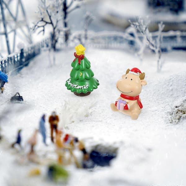 Mini julfigurer i harts för dekoration, 5-pack mini juldekorationsset, ljusgul (pingvin)