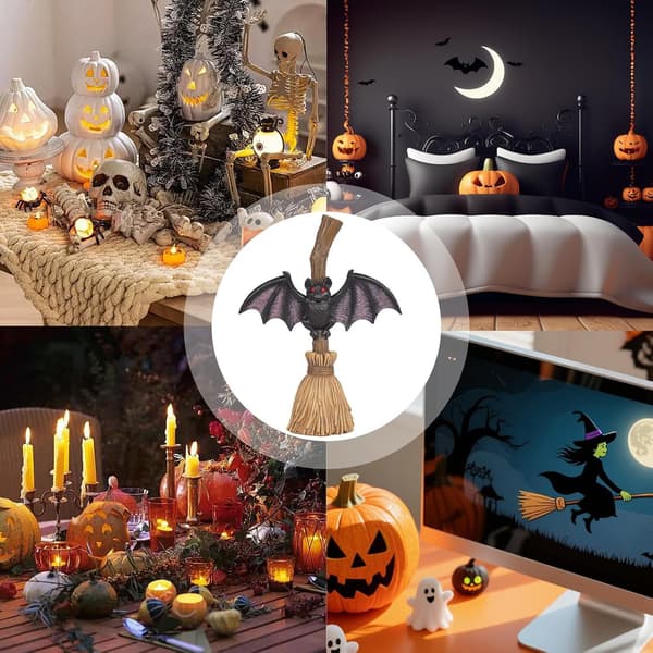 Halloween kvastprydnader fladdermusmotivfigurer mittpunkt (Pe)