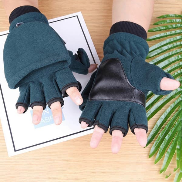 Vintervarme handsker fingerløse varme handsker håndvarmer halvfingerhandsker elastiske polarfleece arbejdshandsker til mænd med knap blå (Peng) Men s Button Blue