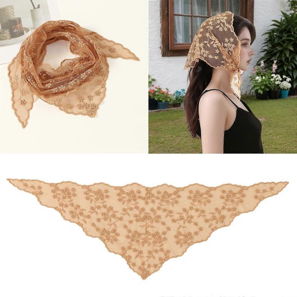 Fransk spetsblomma bandana triangulär huvudduk bekväm polyester mångsidig huvudbonad för kvinnor vardags- och resekläder grön (Peng) Green