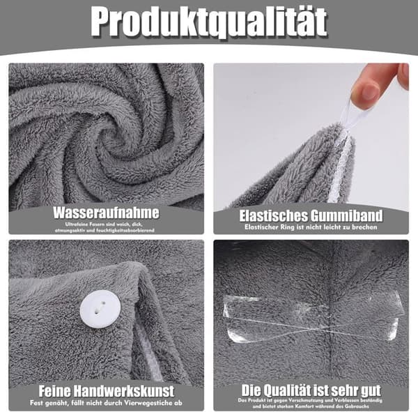 Hårhåndklæde, sæt med 2 tørrehåndklæder, superabsorberende mikrofiberhåndklæde til krøllet hår, med designknap (Pe)