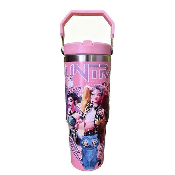 K-Pop Ghost Hunter Termokop med låg og sugerør - 30oz Isoleret Termokop i Rustfrit Stål til Børn (PE)