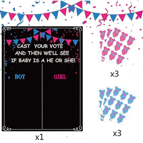 Interaktivt Gender Reveal-spilsæt, lyst og farverigt klassisk tavledesign (Peng)