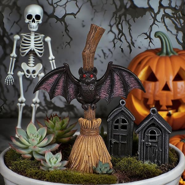 Halloween kvastprydnader fladdermusmotivfigurer mittpunkt (Pe)