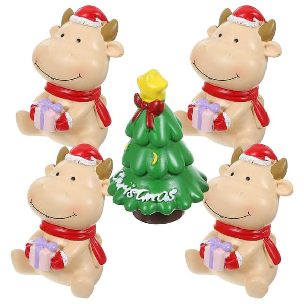 Mini julfigurer i harts för dekoration, 5-pack mini juldekorationsset, ljusgul (pingvin)