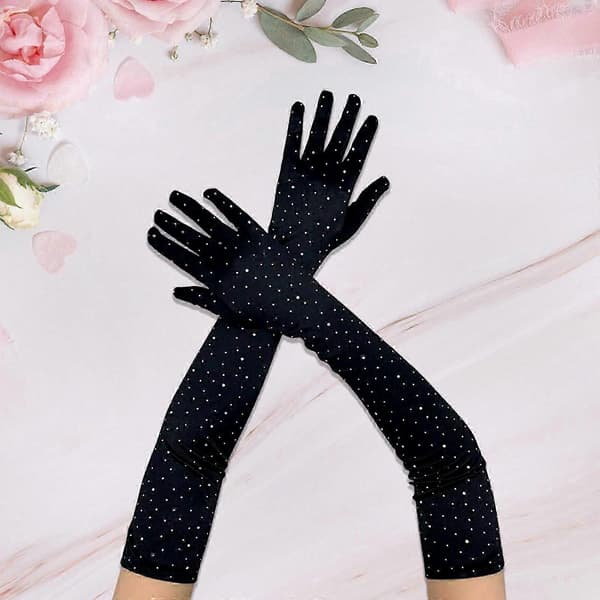 Eleganta stretchiga strasshandskar för bröllop, brudtärnor, dansare och sångare, mesh-vantar i blått, 2-pack (Peng) Blue