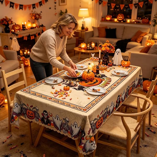 Påkostad Halloween-bordsduk 152x220cm (Pe)