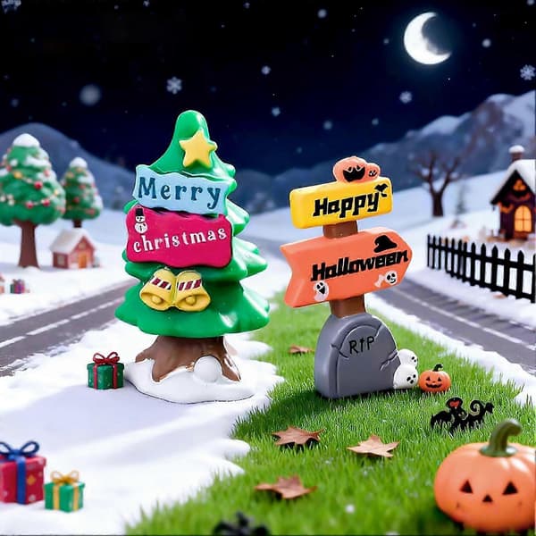 Jul- och Halloween-dekorationer - Mikrolandskapsprydnader (Peng) A