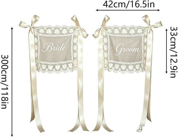 Vintage-inspireret \"Just Married\" stolskilt med hjertebånd (Pe)