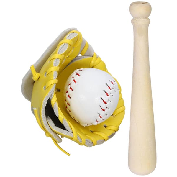 Mini baseballmaila, räpylä ja pallo nukkekodin tarvikkeet koristeluun 1 setti (Peng)
