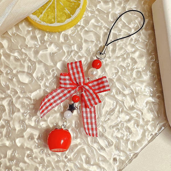 2 st Nyckelring med röd rosett-tomat och söt flicka, väskberlock (Peng) Red Bow Tomato Pendant