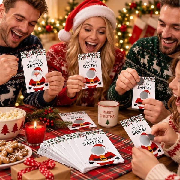 Julemandens skrabelodder - Vind eller tab selskabsspil papirlotterisedler (Peng) Santa 80pcs