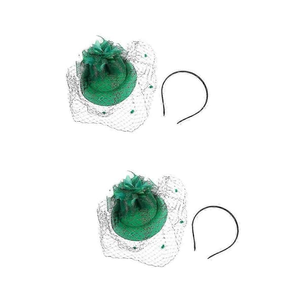 Handgjort grönt nät-hårband med säker klämma, 2-pack håraccessoarer för bröllop, fester och formella evenemang (Peng)