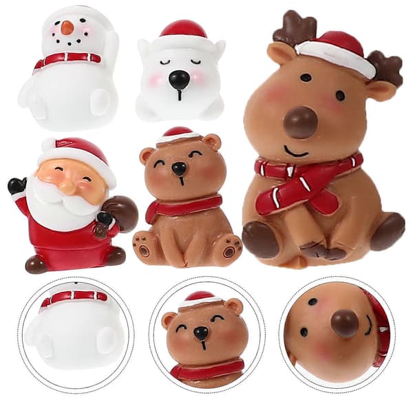 Jule-snemandsfigurer i harpiks til dekoration, 5 stk. juleminiaturer (Peng)