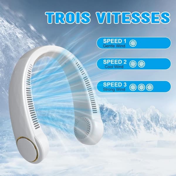 F15 Halsventilator - USB-C Opladning - 2000mAh Batteri - 3 Hastigheder - Glacier Hvid (Pe)