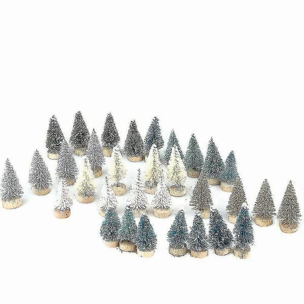 24 st Mini Julgran Konstgjord Tall Mini Sisal Flaskborste Snöfrostad Gran (Peng) Silver