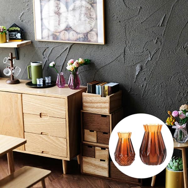 PVC Miniature Vase Dukkehusdekoration til pynt 2 stk. Brun urtepotte (Peng)