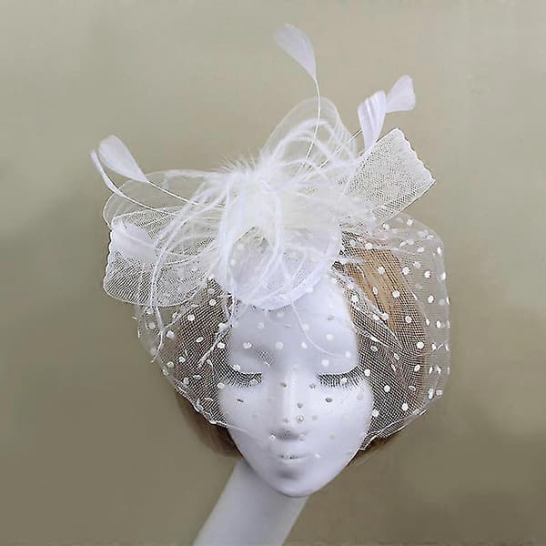 Mesh-nät och fjäder-fascinator för bröllopsfrisyr - c (Peng) White