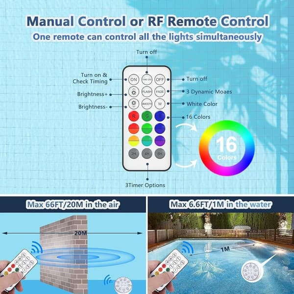 Pool Clarifiers Set of 2 Waterproof Lamp Remote Control (Pe)