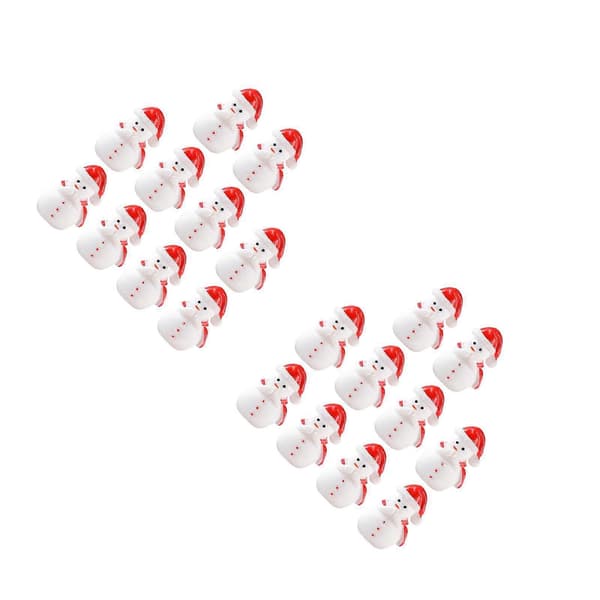 Mini snemand julefigur til dekoration 20 stk. røde ornamenter (Peng)