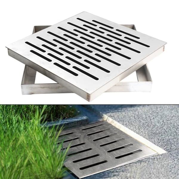 Afløbsrist i rustfrit stål med 150x150x20mm ramme, skridsikker udendørs afløbsrist. (Pe)