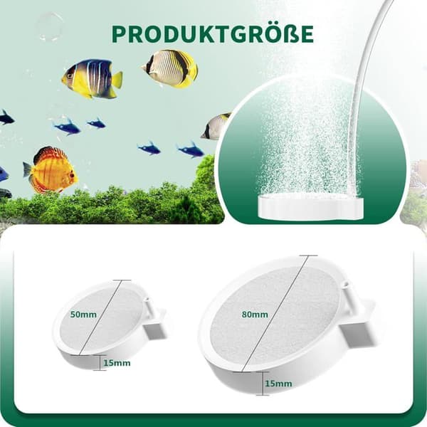 Stillegående luftsten til akvarium - 80 mm Nano luftsten - Meget opløst iltdiffusor (Pe)