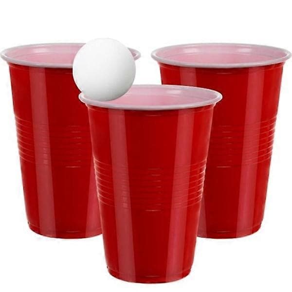 Beer Pong-spil til festen - 50 plastikkrus og 3 bolde Rød (Peng)