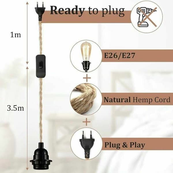 Hampere-lysekrone - ZHANDD - 4,5 m - E27-fatning - Afbryder - 60W (Pe)