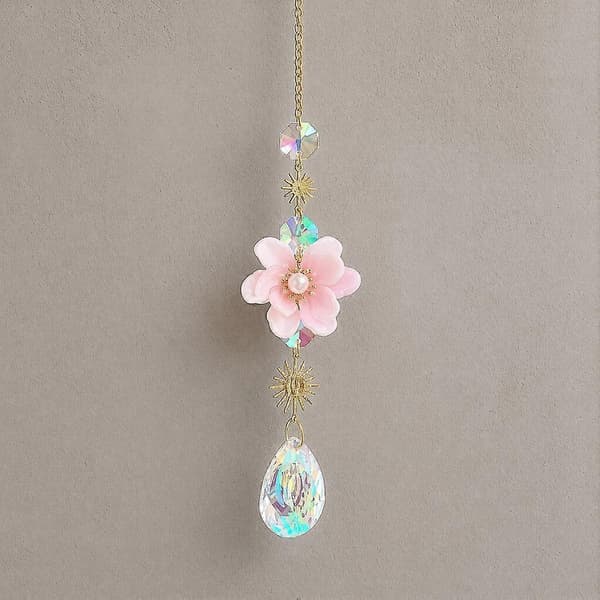 Hängande blomster-ljusfångare med gnistrande kristallprismor (Peng) 1