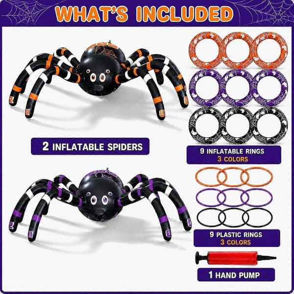 Halloweenspel för barn, 2-pack uppblåsbart spindel-ringkastningsspel (Peng)