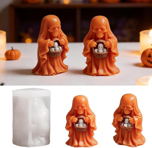 Halloween-spökskalleform i silikon för gipsdekorationer (Pe)