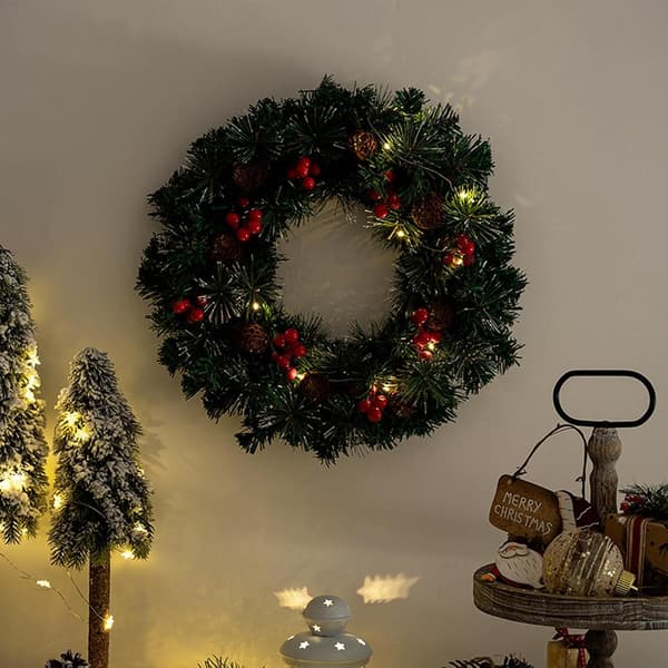 Julkrans med belysning, 40 cm diameter, festlig dekoration (Pe)