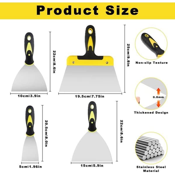 Putsspatlar - Set om 4, Rostfritt stål, DIY spackelspade - Nonely spackelspade (Pe)