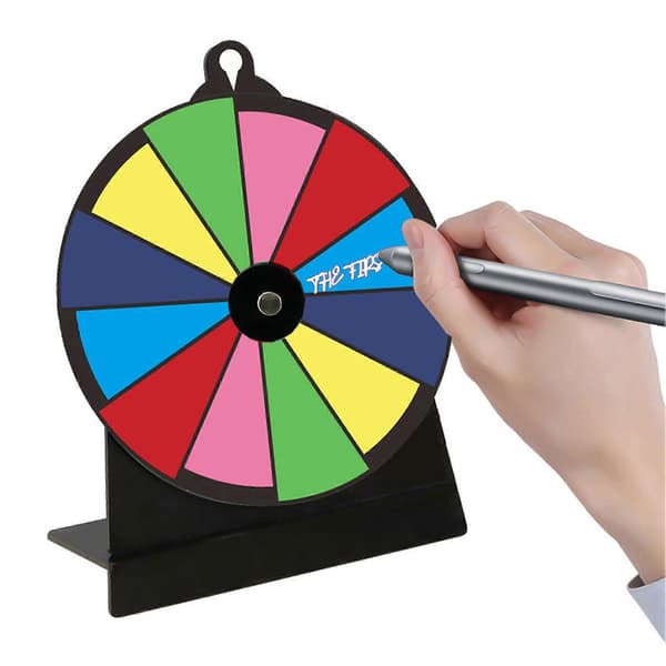 8 tommer Rainbow lykkehjul med 12 felter, whiteboard-overflade og stativ til festspil (Peng) A