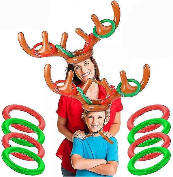 2-pack uppblåsbart renhorn ringkastningsspel, familjespel för julfest 25-26s (Peng)