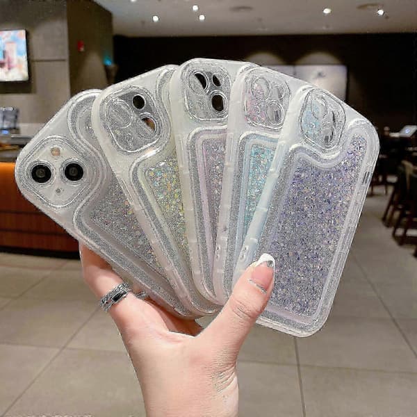 2025 För iPhone 13 Självlysande Paljetter Glitter Epoxi Mobilskal (Peng) Baby Blue