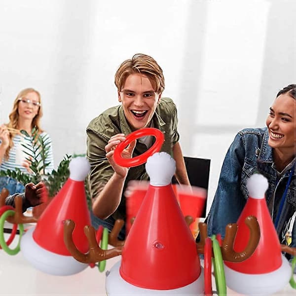 Oppusteligt jule-gevir ringkast-spil PVC julefest interaktivt legetøj gave til børn (Peng)