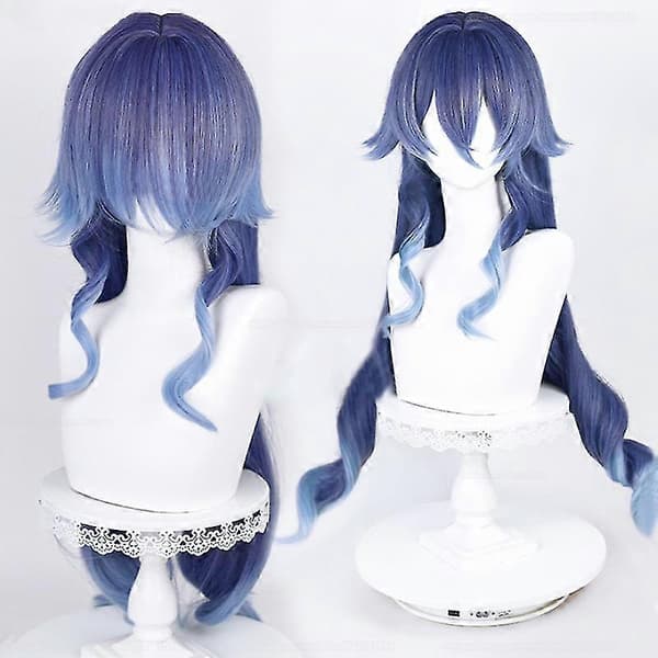 Genshin Impact Layla Cosplay-peruk blå gradient lockig anime-perukset (Peng) Blue One Size