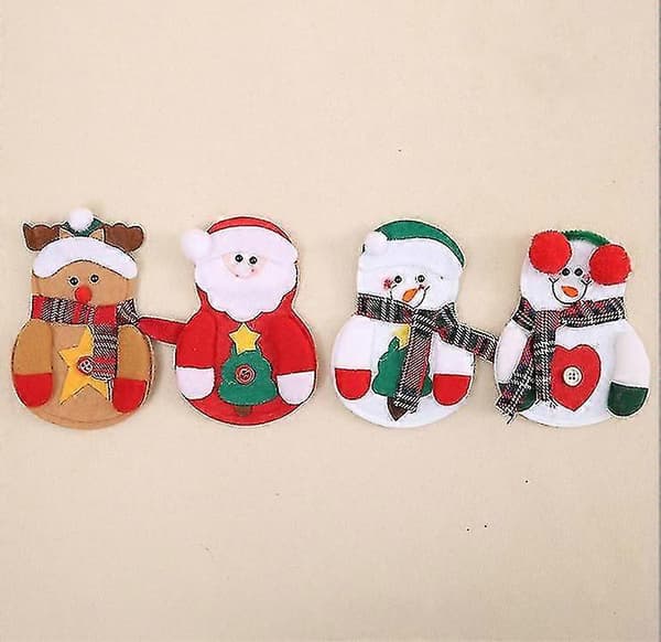 4-pack julbestickhållare set Snögubbe Jultomte Älg bestickpåsar för jul (Peng)