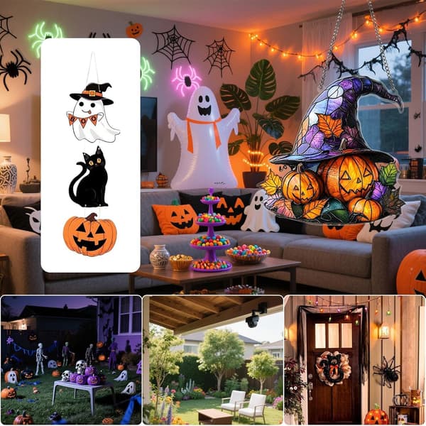 Græskar Sort Kat Spøgelse Halloween Fest Dekorationer (Pe)