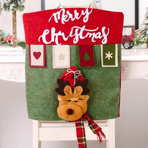 Festligt julstolsöverdrag, tecknad design, 12-pack, 50cm x 30cm (Pe)