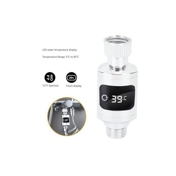Digital LED Duschtermometer-1, Silver, 1/2 tum, Vattentät Badrumsvattentemperaturmätare i Rostfritt Stål, Badrumstillbehör (Pe)