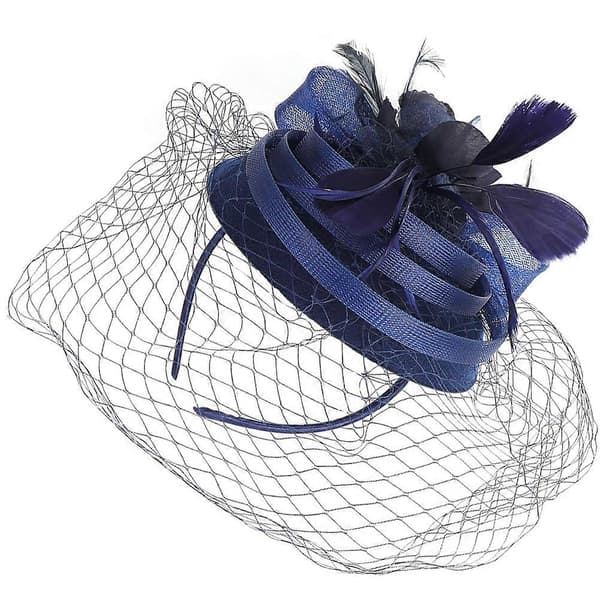 Fascinator-hårband för tebjudning, marinblå huvudbonad med klämma (Peng)
