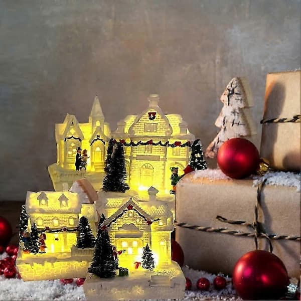 Lysande litet hus juldekoration prydnad harts snöhus present 26-27 (Peng) D